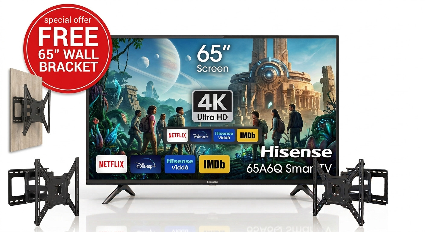 Hisense 65" Smart TV with Wi-Fi + Free Wall Bracket - 65A6Q